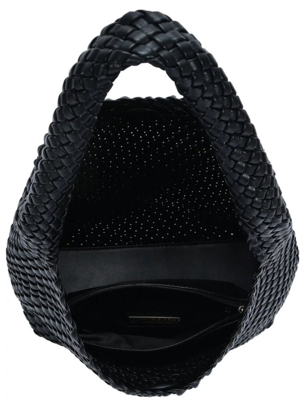 Black Large Woven Vegan Leather Shoulder Tote & Pouch Set - Picture 3 of 8